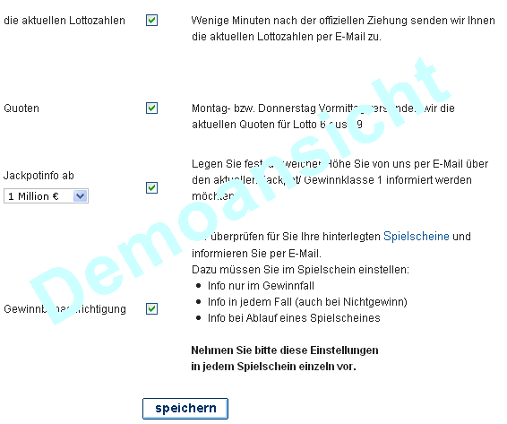 Demobild für Lottozahlen E-Mailbenachrichtigungen