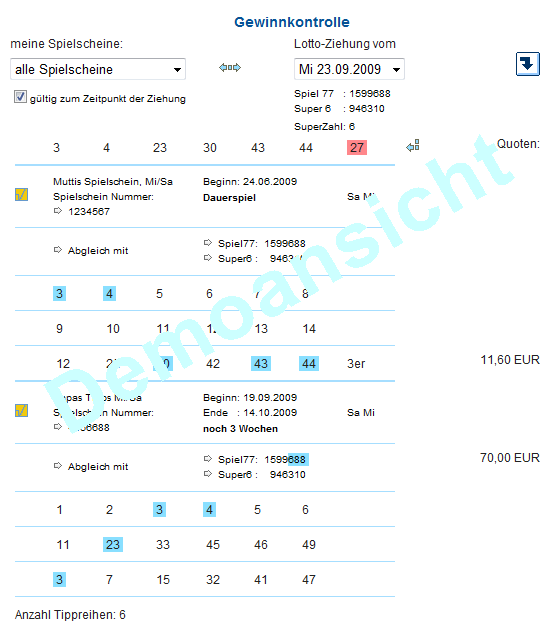 Demobild Lotto Gewinnkontrolle